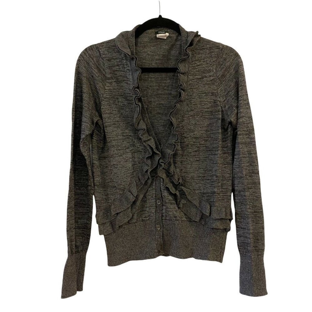 J. Crew Heather Traversa Cardigan Ruffle Accents Gray Style 29599 Women's Large